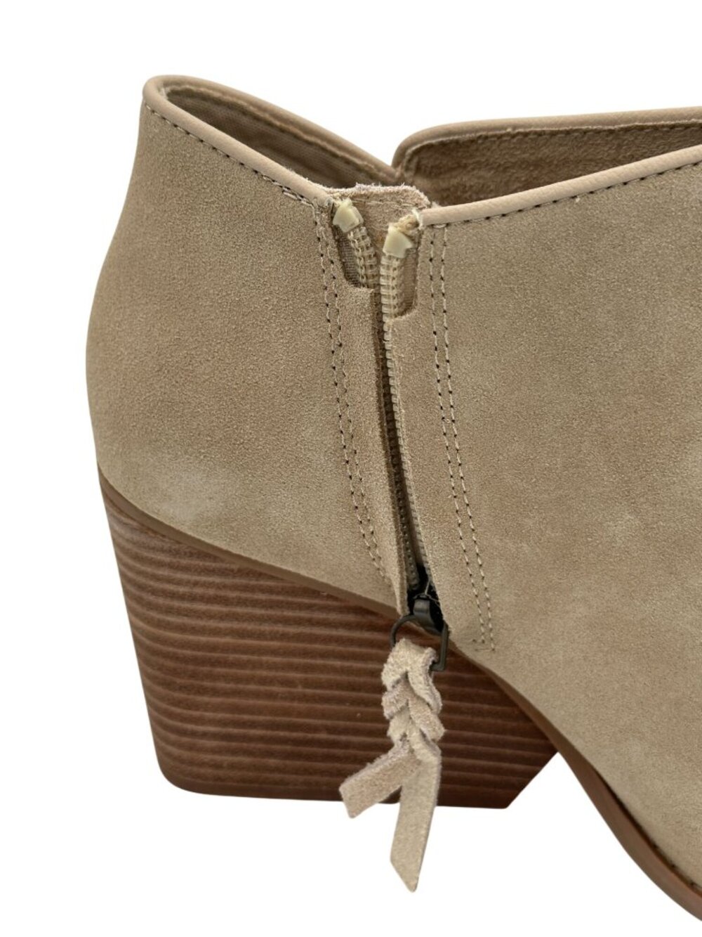 Toms Ankle Booties Size 9 Tan Suede Hadley Side Zip Stacked Heel Western Style - Picture 4 of 16